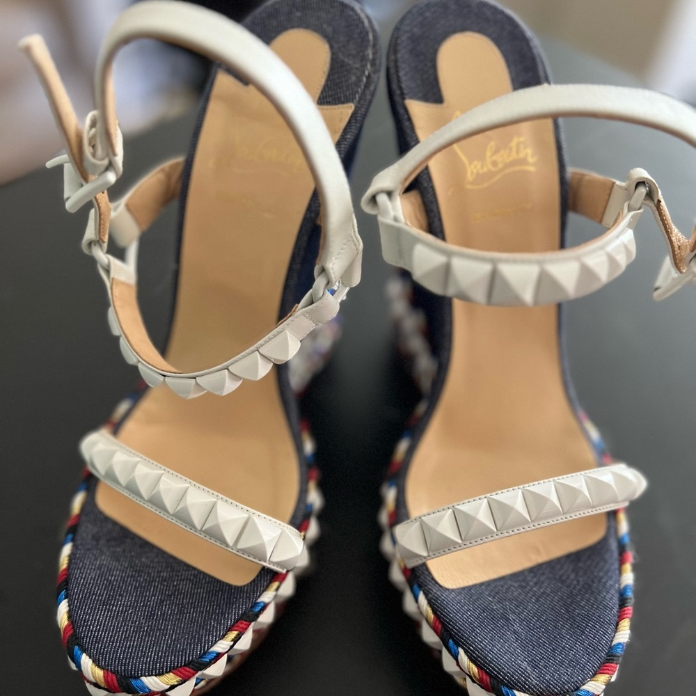 Denim Christian Louboutin Red Sole Wedge